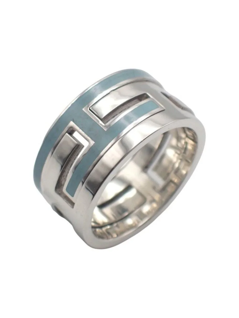 Hermes Move Ash Ring 925 Sterling Silver Light Blue 51